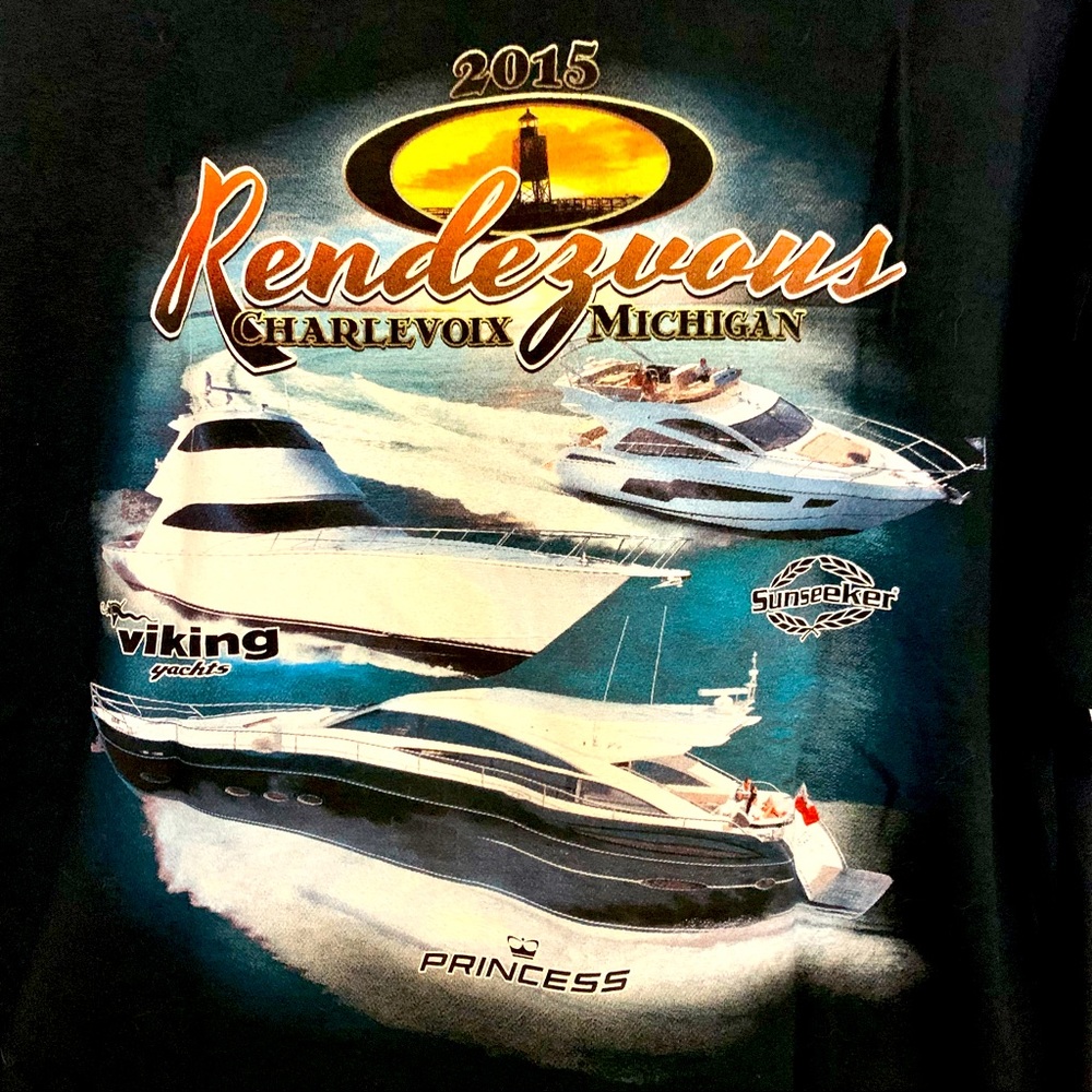 NWOT Men's Hatteras Yacht Rendezvous 2015 T-Shirt Sz XL Black Boat Michigan